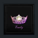 Miss America ORCHD Crown Personal Name Jewerly Box<br><div class="desc">Shown here in Black color wood, this lovely jewelry/trinket box has a Black Background with a print of a gleaming Orchid Pink crown in center along with formatted text ready for you to personalize with you name, date or any text you prefer. Shown in the Large sized box. Choose between...</div>