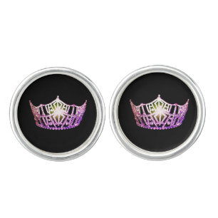 Miss America Orchid Crown Round Cuff Links