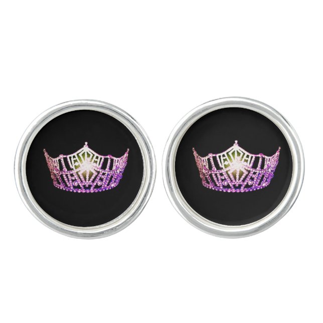 Miss America Orchid Crown Round Cuff Links (Front)