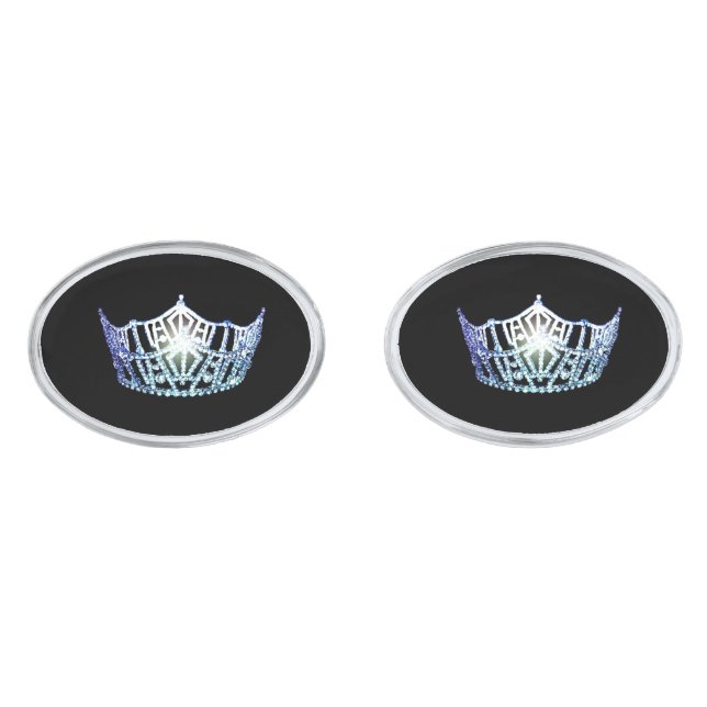 Miss America Pastel Aqua Crown Cuff Links (Front)