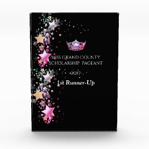 Miss America Pink Crown and Stars Acrylic trophy Award