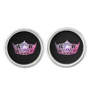 Miss America Pink Crown Round Cuff Links