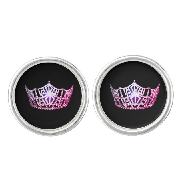 Miss America Pink Crown Round Cuff Links (Front)