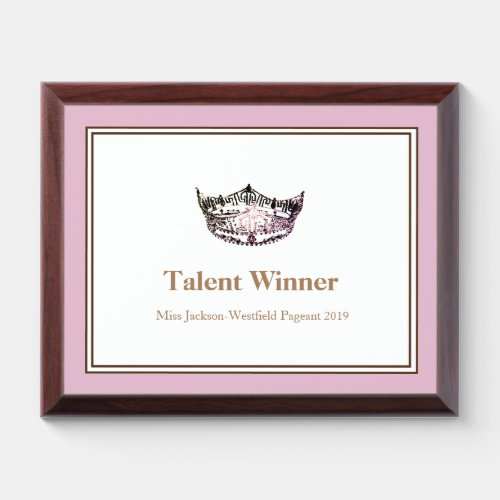 Miss America Pink Crown Wood Awards Plaque