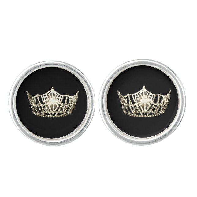 Miss America Platinum Crown Round Cuff Links (Front)