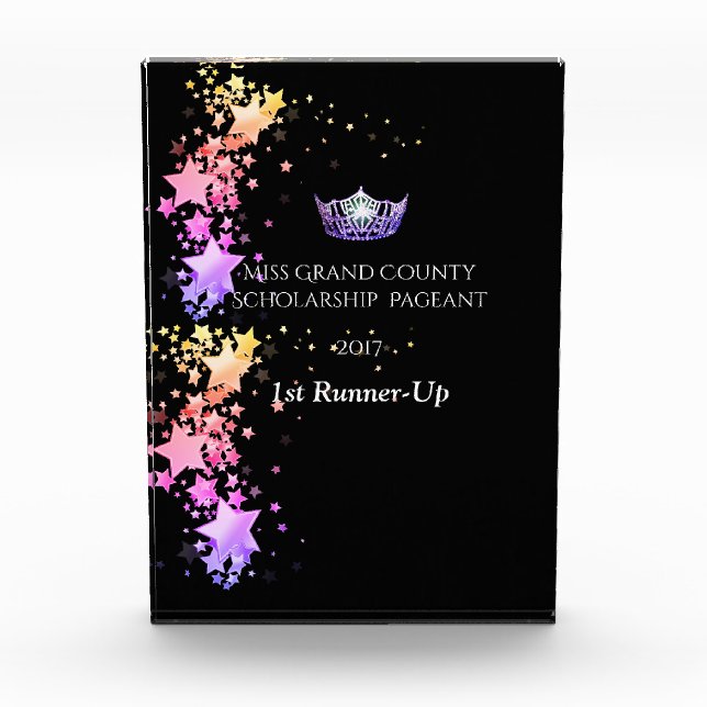 Miss America Purple Crown and Stars Acrylic trophy Award (Front)