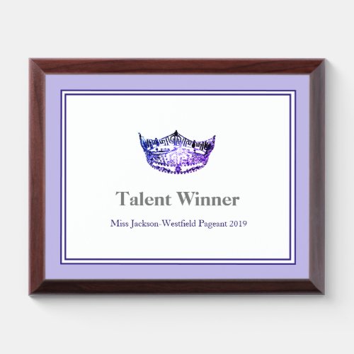 Miss America Purple Crown Wood Awards Plaque