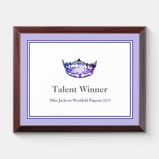 Miss America Purple Crown Wood Awards Plaque (Horizontal)