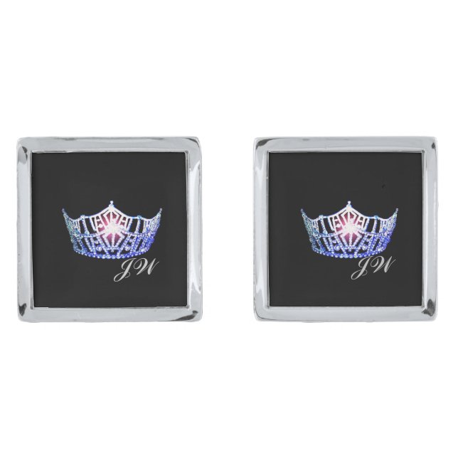 Miss America Royal Blue Crown Cuff Links-Monograms Cufflinks (Front)