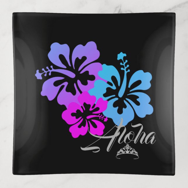 Miss America Silver Crown Aloha Glass Trinket Dish (Front)