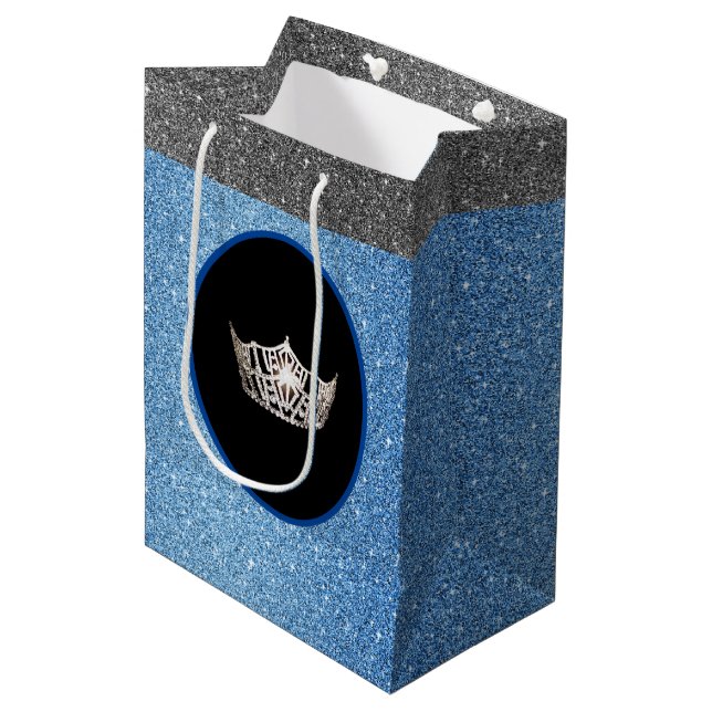 Miss America Silver Crown Blue FX GlitterGift Bag (Front Angled)