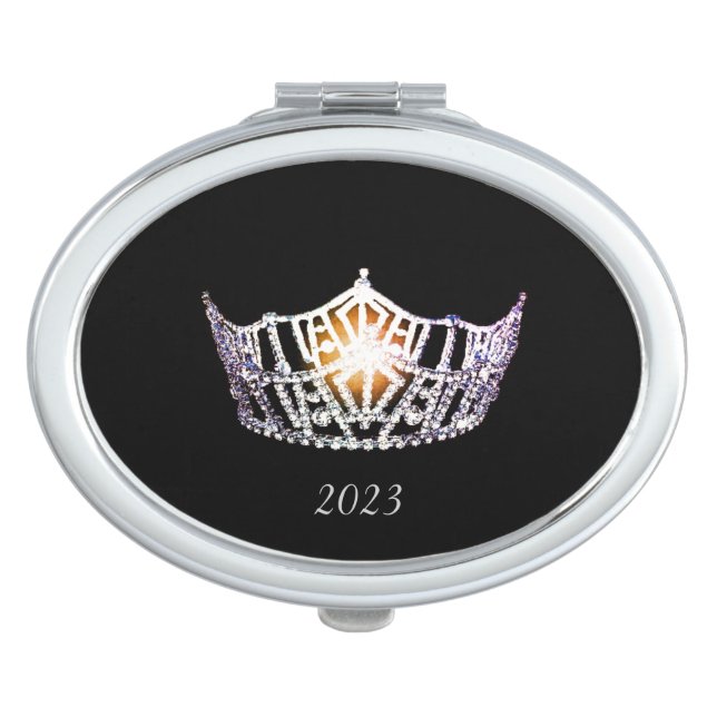 Miss America Silver Crown Compact Mirror-Date Make Mirror (Front)