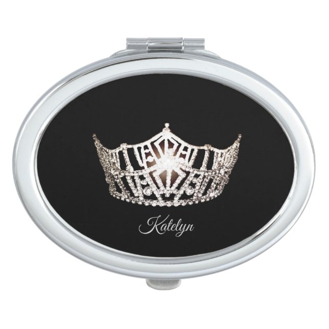 Miss America Silver Crown Compact Mirror-Name Makeup Mirror (Front)