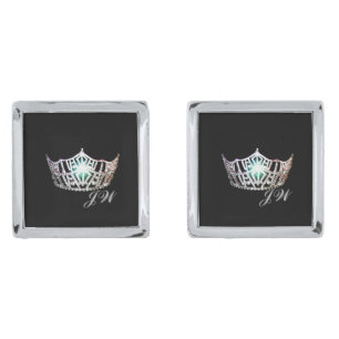 Miss America Silver Crown Cuff Links-w/Monogram Cufflinks
