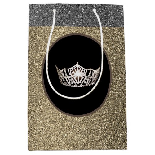 Miss America Silver Crown Gold FX GlitterGift Bag