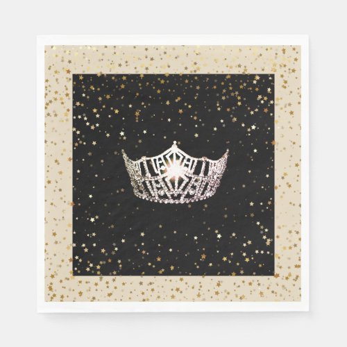 Miss America Silver Crown Gold Stars Paper Napkin