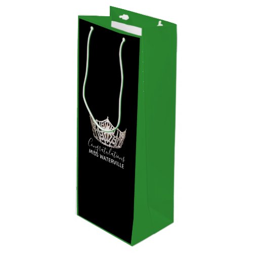 Miss America Silver Crown Green Gift Bag_Tall Wine Gift Bag