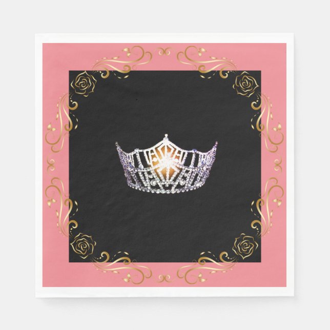 Miss America Silver Crown Luncheon Paper Napkin (Front)