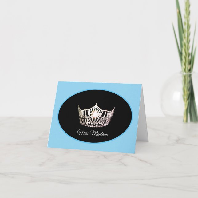 Miss America Silver Crown Note Card-Sky Blue Thank You Card (Front)
