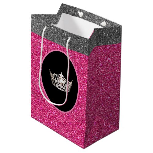 Miss America Silver Crown Pink FX GlitterGift Bag