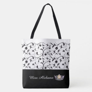 Miss America Silver Crown Tote Bag-BLK Scroll Bag