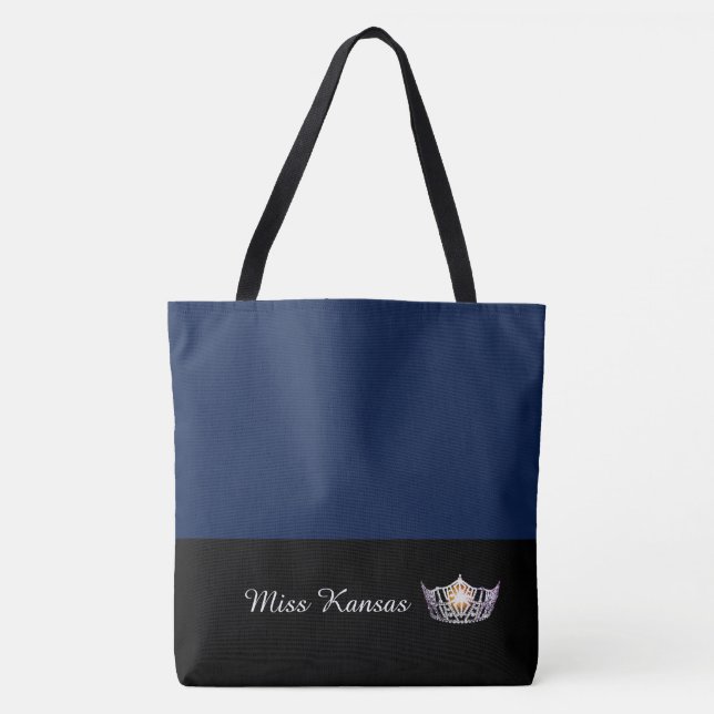 Miss America Silver Crown Tote Bag-Large Navy Bag (Front)