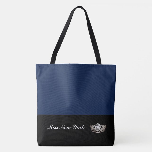 Miss America Silver Crown Tote Bag-Large Navy Bag (Front)