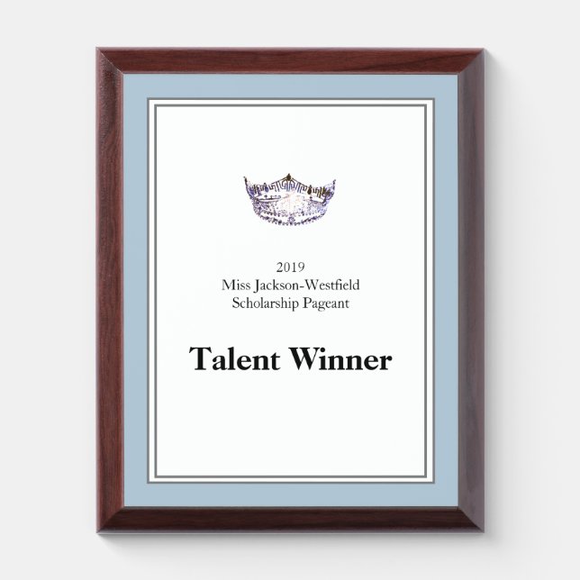 Miss America Silver Crown Wood Awards Plaque (Vertical)
