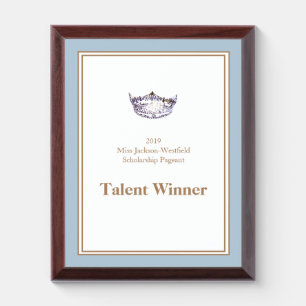 Miss America Silver Crown Wood Awards Plaque