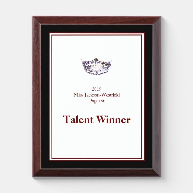 Miss America Silver Crown Wood Awards Plaque (Vertical)