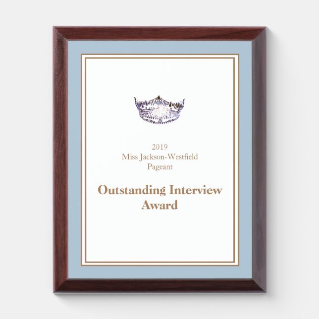 Miss America Silver Crown Wood Awards Plaque (Vertical)