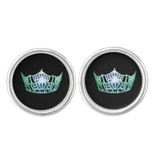 Miss America Spearmint Crown Round Cuff Links