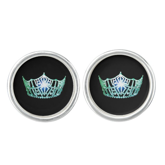 Miss America Spearmint Crown Round Cuff Links (Front)