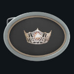 Miss America style Belt Buckle<br><div class="desc">Belt buckle shown in a brushed silver tone color for men and women. Has an image of a gleaming light gold crown print in center over black background with taupe oval border. 
Customize this item or buy as shown.</div>