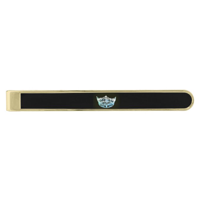 Miss America style Classic Tie Bar-Aqua/BLK Gold Finish Tie Bar (Front)
