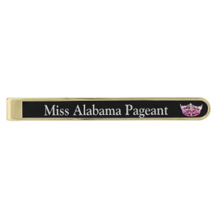 Miss America style Classic Tie Bar-Pink/BLK Gold Finish Tie Clip