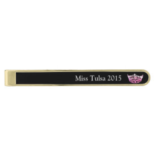Miss America style Classic Tie Bar-Pink/BLK Gold Finish Tie Clip