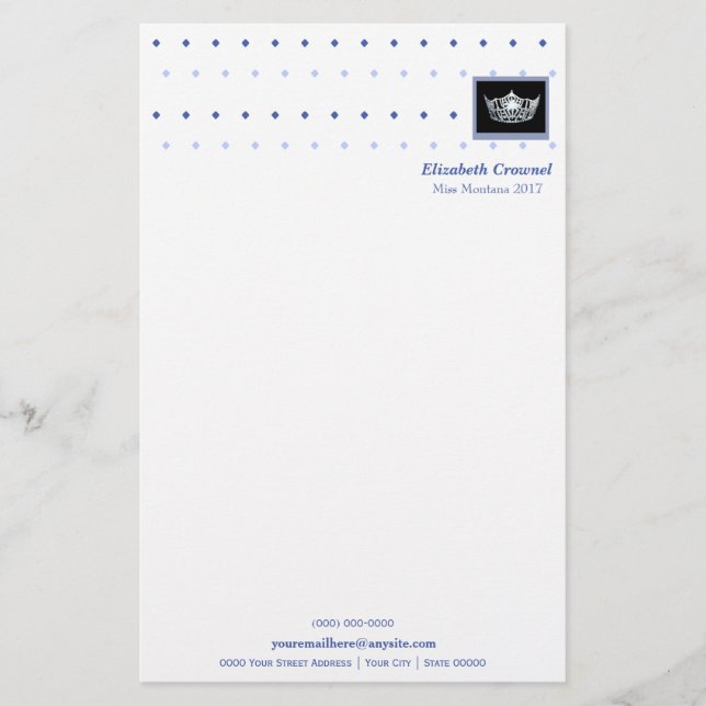 Miss America style Crown & Diamonds Stationery (Front)