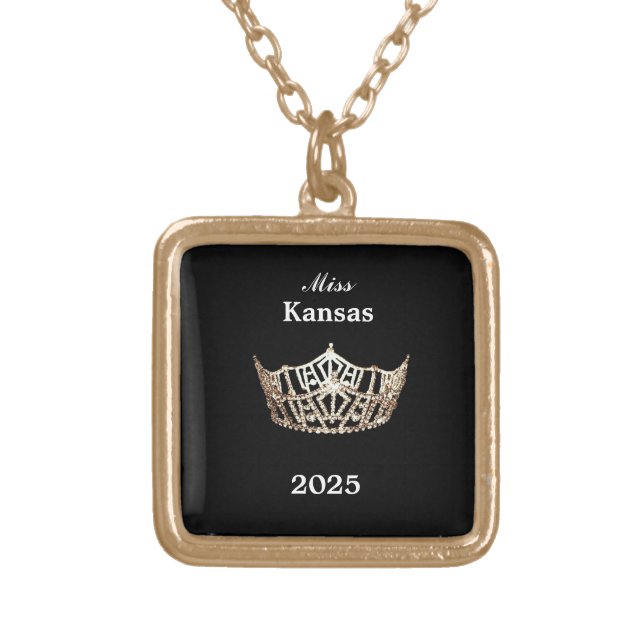 Miss America style Crown  Gold Plated Necklace (Front)