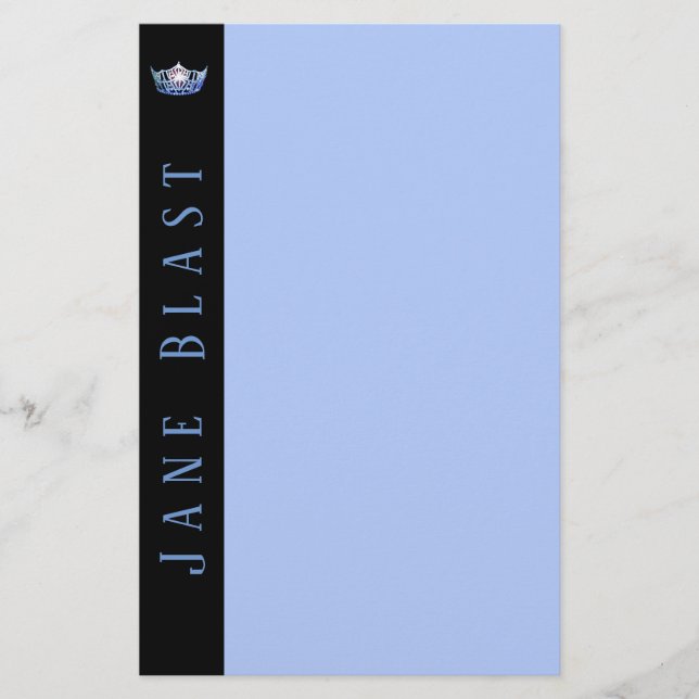Miss America style Crown Stationery-Blue/White Stationery (Front)