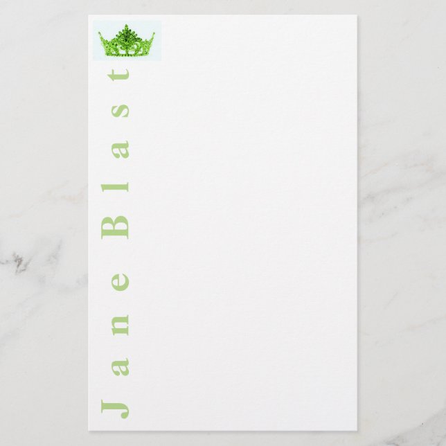 Miss America style Crown Stationery-Green/White Stationery (Front)