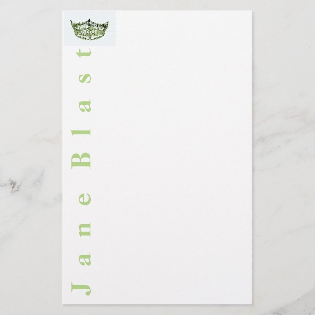 Miss America style Crown Stationery-Green/White Stationery (Front)