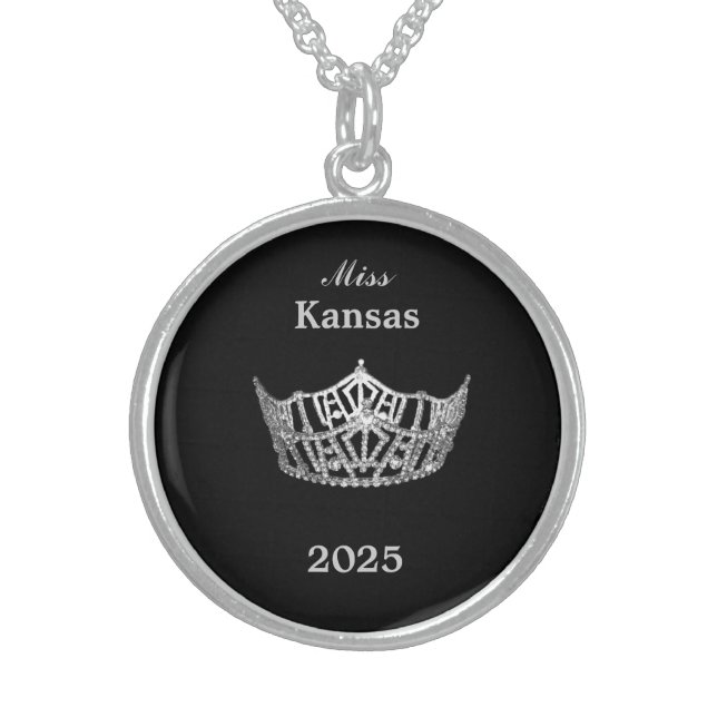Miss America style Crown  Sterling Silver Necklace (Front)