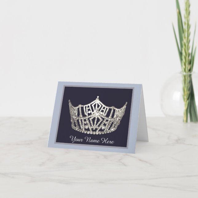 Miss America style Crown Thank You Card in Nvy/Slr (Front)