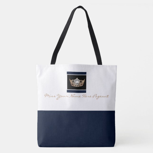 Miss America style Crown Tote Navy/Whte (Front)