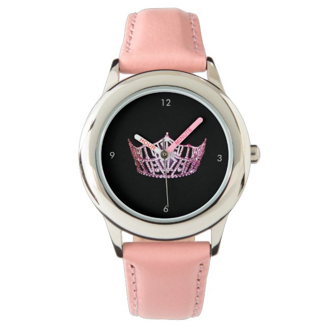 Miss America style Custom Crown Pink Watch (Front)