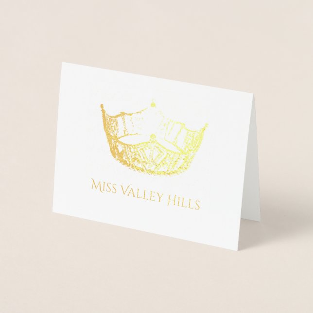 Miss America Style Gold Foil Crown Note Card (Front)