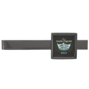 Miss America style Gunmetal Tie Bar-Aqua/Black Gunmetal Finish Tie Clip