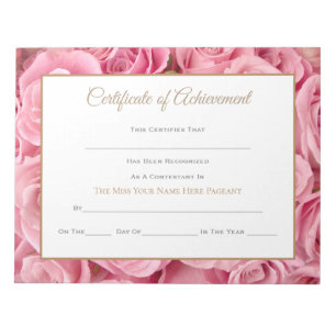 Miss America style Pageant Certificates-Achievmnt Notepad