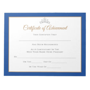Miss America style Pageant Certificates-Achievmnt Notepad